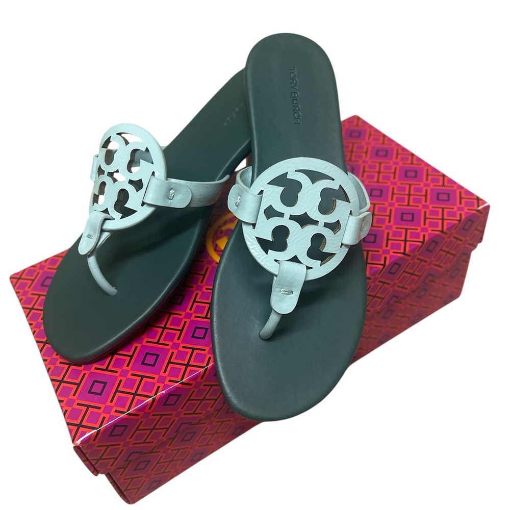 Tory Burch Miller Soft Light Blue and Green Sandal Size 7.5